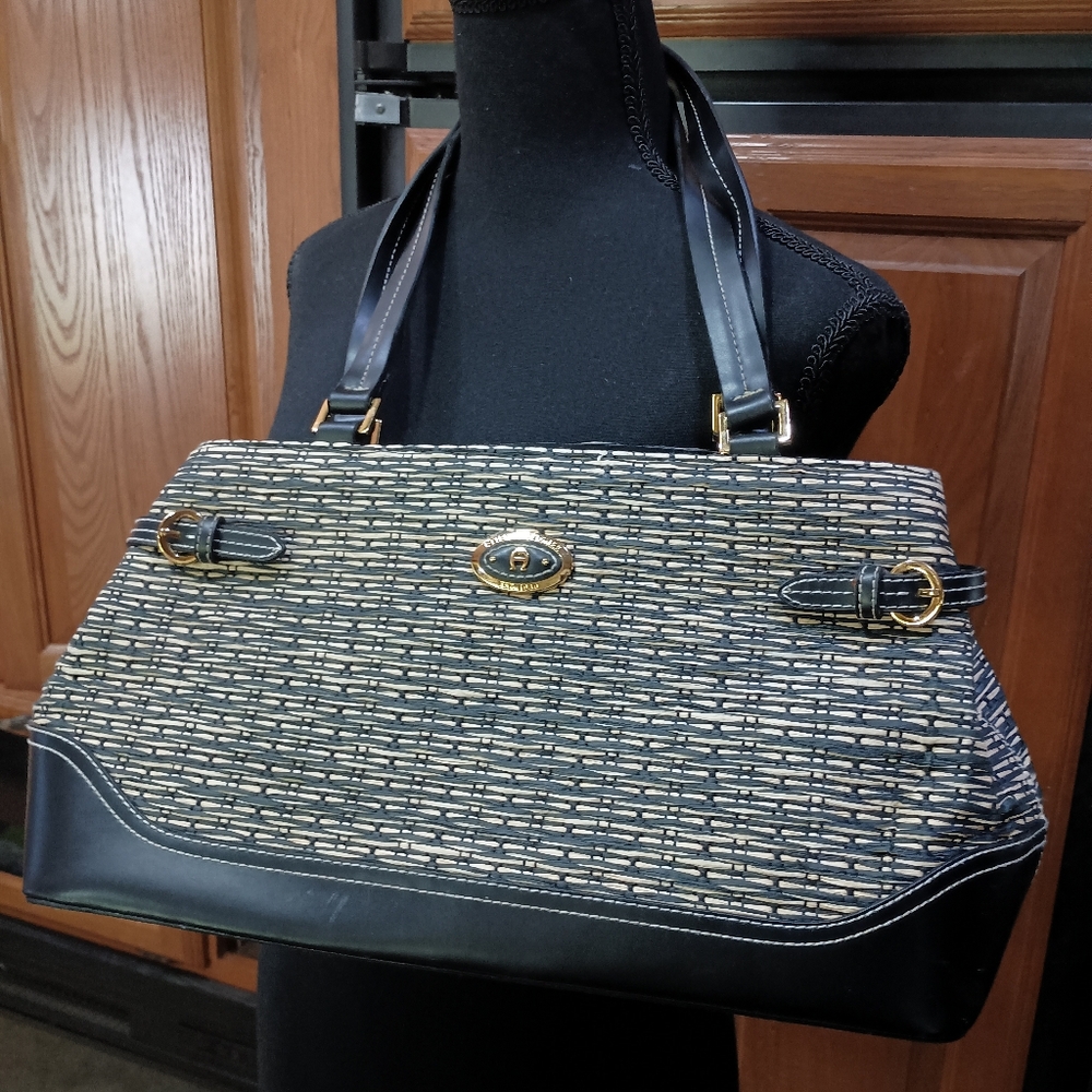 Elegant Black and Tan Woven Pattern Women's Handbag